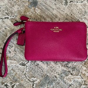 Coach Fuchsia Leather Double Zip Around Wristlet
